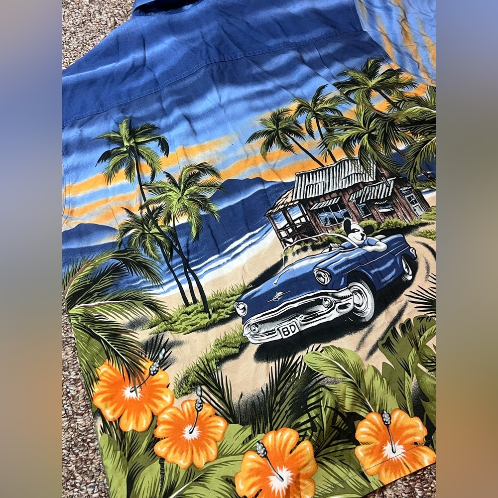 Big Dogs Vintage Hawaiian Shirt Tropical Beach Car Graphic Blue Large - Picture 9 of 12